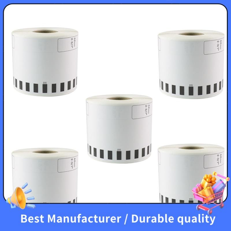 5 ม้วนเติมเข้ากันได้ DK-22205 ป้าย 62mmx30.48M ต่อเนื่องสําหรับเครื่องพิมพ์ฉลาก Brother กระดาษสีขาว DK22205