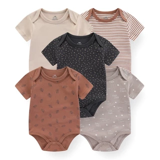 Kiddiezoom 5 ชิ้นการ์ตูนแขนสั้นเด็กทารกชุดบอดี้สูทนุ่มผ้าฝ้าย 100% เด็ก Onesies