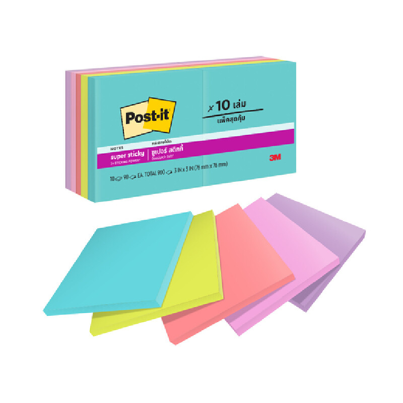 3M ซูเปอร์สติกกี้โน้ต Post-it รุ่น 654-10SSMIA คละสี ขนาด 3x3 นิ้ว