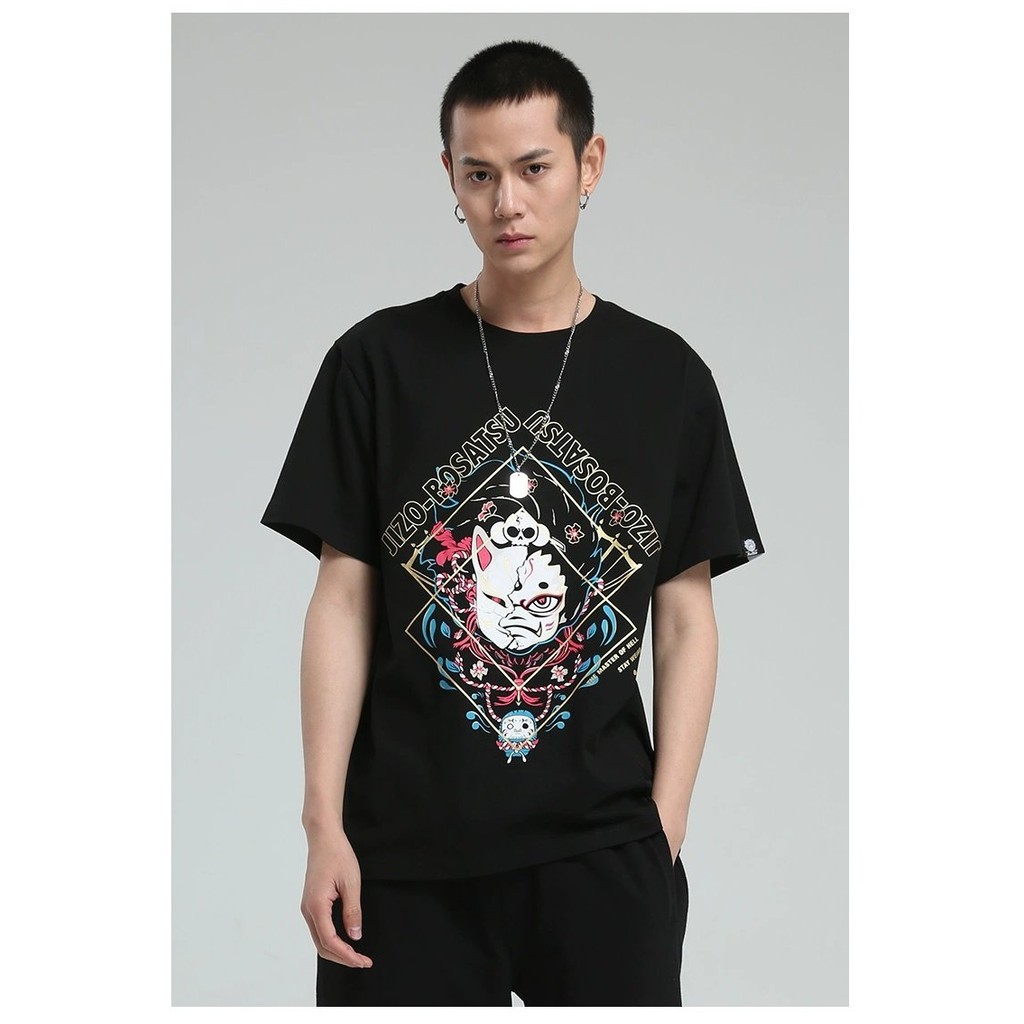 On niarai Ghost Wash Summer Jizo Fun Print เสื้อยืดแขนสั้นผู้ชาย