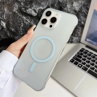 หรูหราบางเฉียบกึ่งโปร่งใสช็อกทนฮาร์ดปกหลังสําหรับ ไอโฟน for iPhone Air 17 Pro Max 16 15 14 Plus 13 12 11 Pro Max มือโปร สูงสุด ไม่มีกรอบ เคลือบแม่เหล็กกรณีโทรศัพท์
