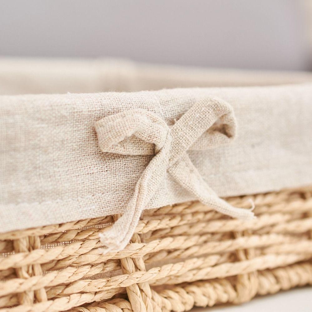 เวลเนสสกอตต์ ตะกร้าเก็บหวายแฮนด์เมด,สี่เหลี่ยมสไตล์ฝรั่งเศสกล่องเก็บเครื่องสําอาง,ถาดโรงแรมโบว์ประหยัดพื้นที่สไตล์โบฮีเมียนทอผ้าถาดเก็บขนมปัง - รูปที่ 2