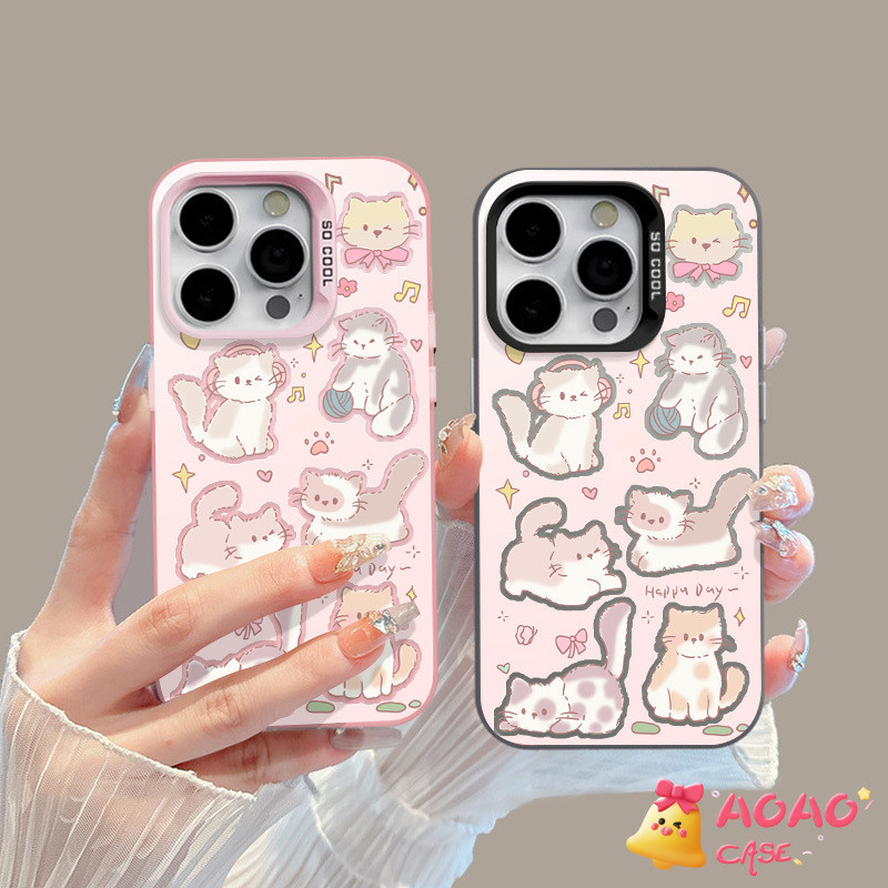 เคสไอโฟน15 สำหรับ iPhone 11 16 15 14 13 12 Pro Max 8 7 16 15 14 Plus XR X XS Max แมวการ์ตูนน่ารักน่ารักวันปกอ่อนปกอ่อน