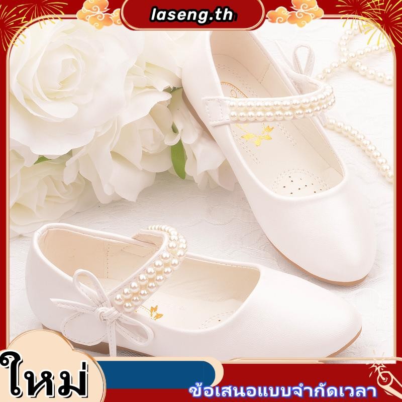 Muyingdiannn.my รองเท้าหนัง พื้นแบน ลายดอกไม้ สีขาว แฟชั่นฤดูใบไม้ผลิ ฤดูใบไม้ร่วง สําหรับเด็กผู้หญิง 21 ชิ้น * G18X51tongling ddw