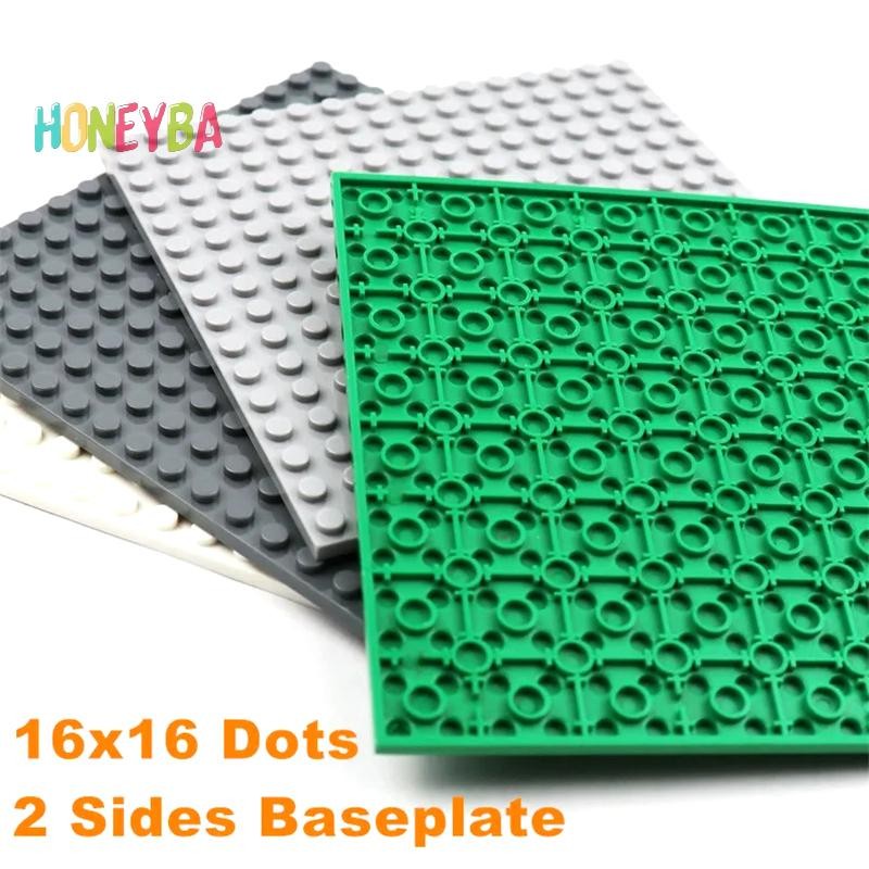 <Honeyba> 1 ชิ้น 16x16 แผ่นฐานสองด้าน MOC Building Blocks การศึกษา Baseplate เข้ากันได้กับ Lego Nice
