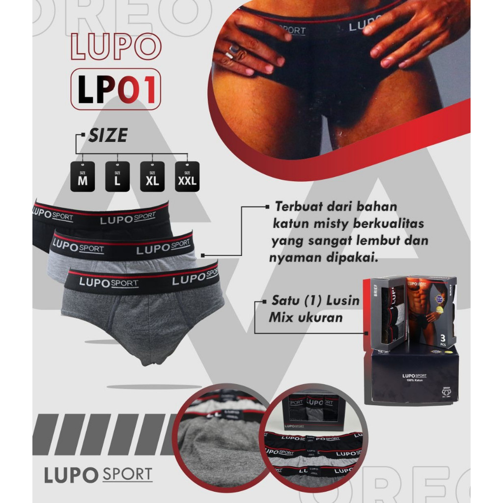 KATUN LUPO [3 ชิ้น] LP-01 MENS UNDERWEAR BRIEF TRIANGLE COTTON MISTY RUBBER SPORT