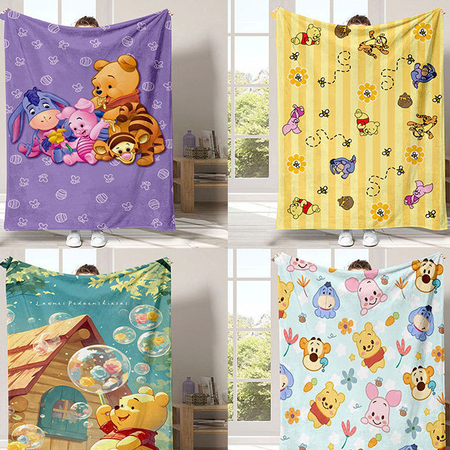 ผ้าห่มนาโน Blanket ลายการ์ตูนหมีพูห์ หมีสีเหลือง นุ่ม พกพาสะดวก