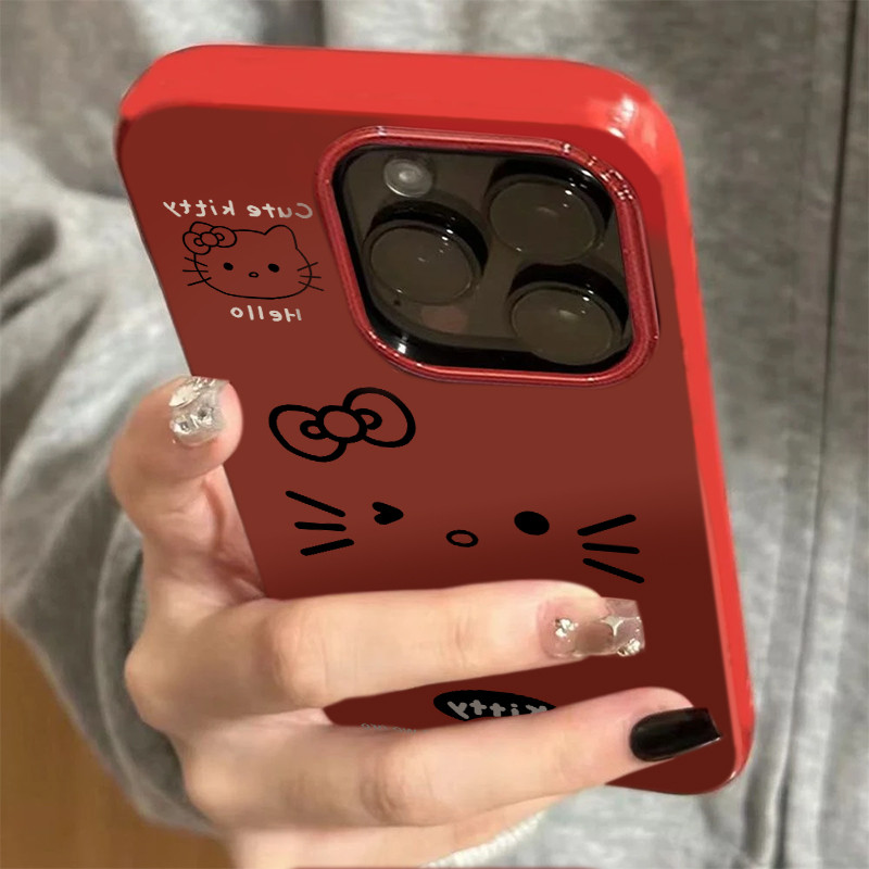 น่ารักkittyไวน์นุ่มสําหรับiphoneกรณี 16PROMAX 16 15promax 14promax 13pro 13promax 11 11pro 12promax XR 7p 8Plusพื้นผิวสดใส