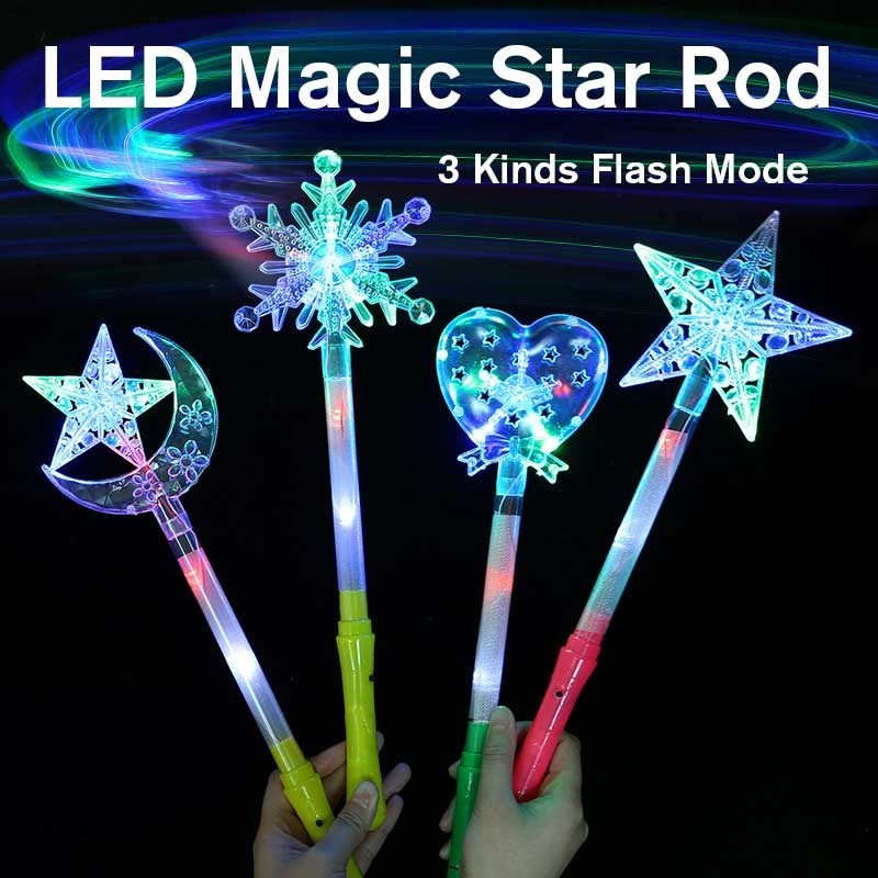 LED Luminous Hollow Magic Star Rod Light-up Wand Glow Sticks Christmas Party Concert แท่งเรืองแสงกระพริบ Dark Party Props ของเล่น