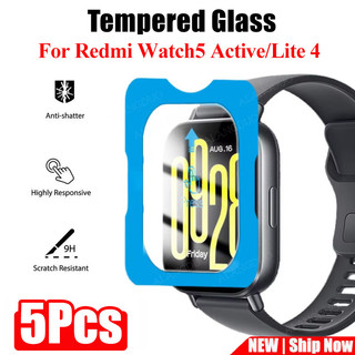 5 ชิ้นกระจกนิรภัยสําหรับ Xiaomi Redmi Watch 5 Active Lite ป้องกันหน้าจอติดตั้งง่ายสําหรับ Redmi Watch 4 HD 9D ฟิล์มแก้วป้องกัน
