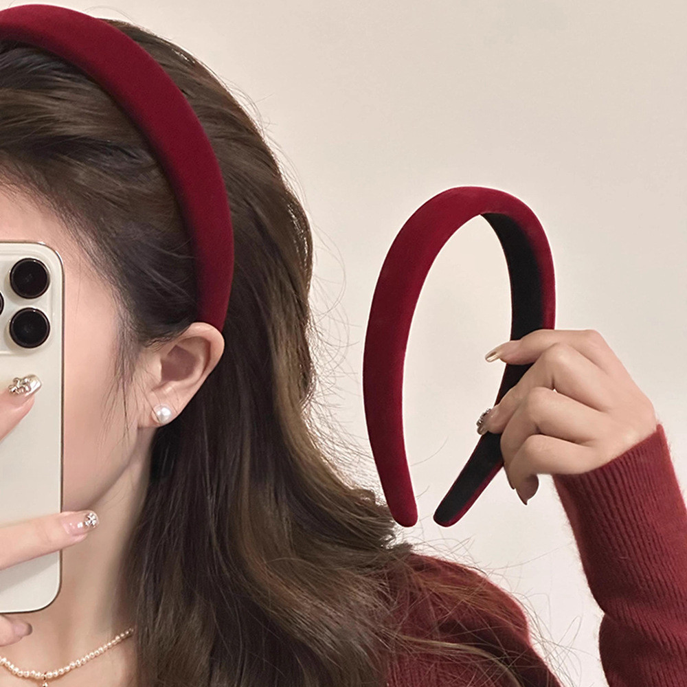 2025 ที่คาดผมสีแดงกํามะหยี่ฟองน้ําฤดูใบไม้ร่วงฤดูหนาวแบบใหม่