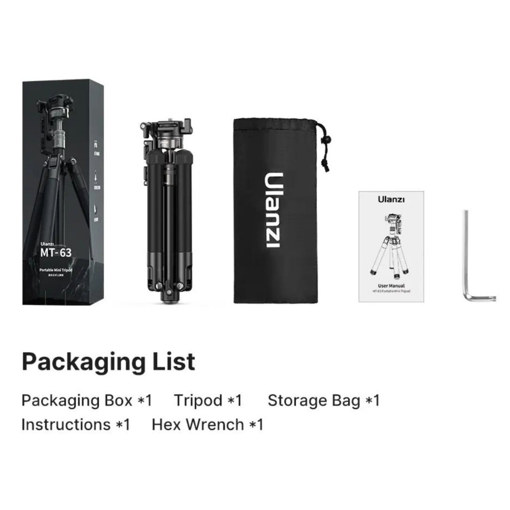 Ulanzi MT63 ขาตั้งกล้องมินิ Portable Tripod หมุน 360 องศา พกพา ใช้มือถือ กล้อง ไมค์ ไฟ LED แข็งแรง ทนทาน