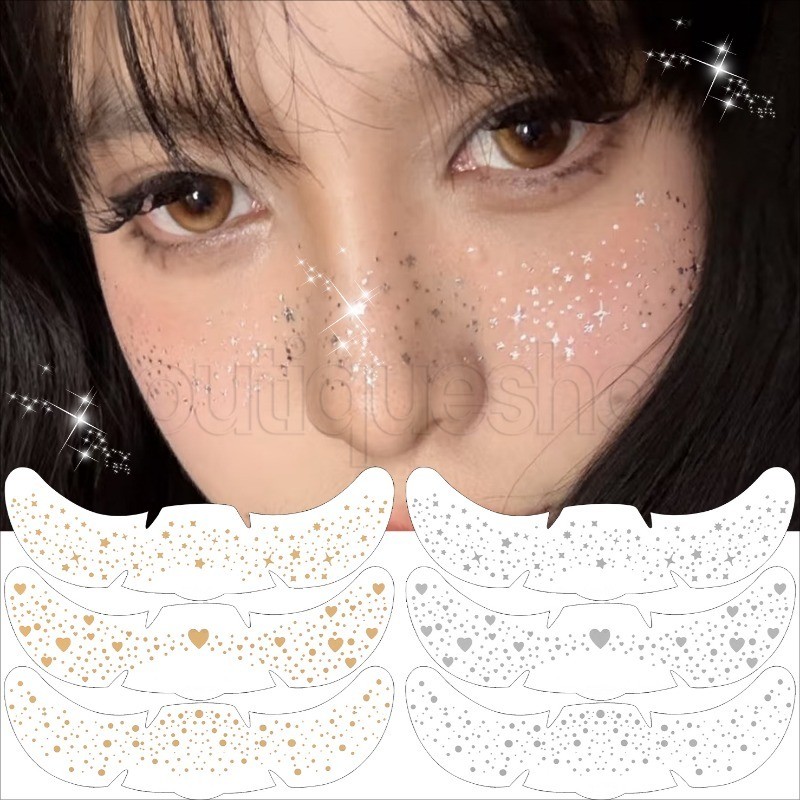 Glitter Freckle Face สติกเกอร์ - กันน้ํา Star Dots Paster - Love Tattoo Patch - DIY Body False Tattoo - เทศกาลดนตรี Party Decor - คอสเพลย์แต่งหน้า Decals