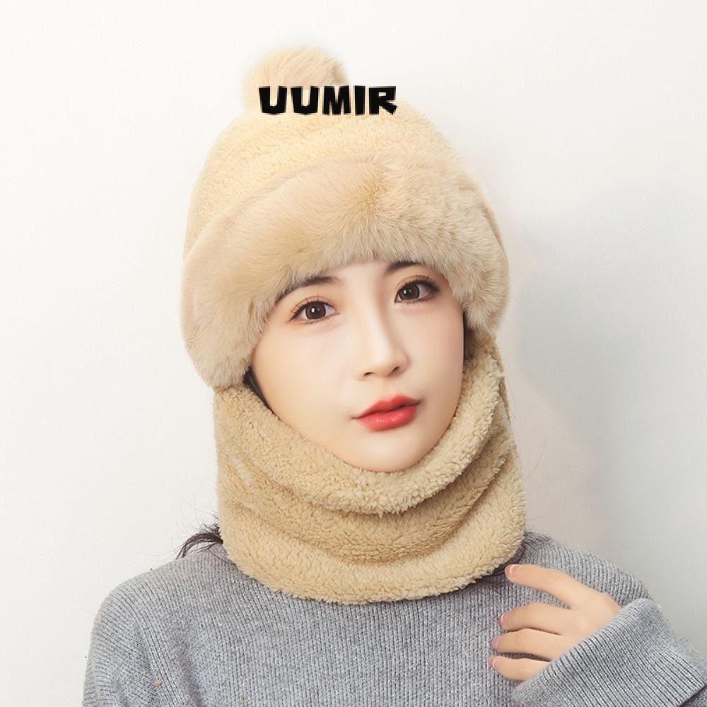 Uumir หมวกผ้าพันคอชุด, ฤดูหนาวที่อบอุ่นหนาผู้หญิง Beanies หมวก, ถักกันลมป้องกันหูหมวกขี่จักรยาน