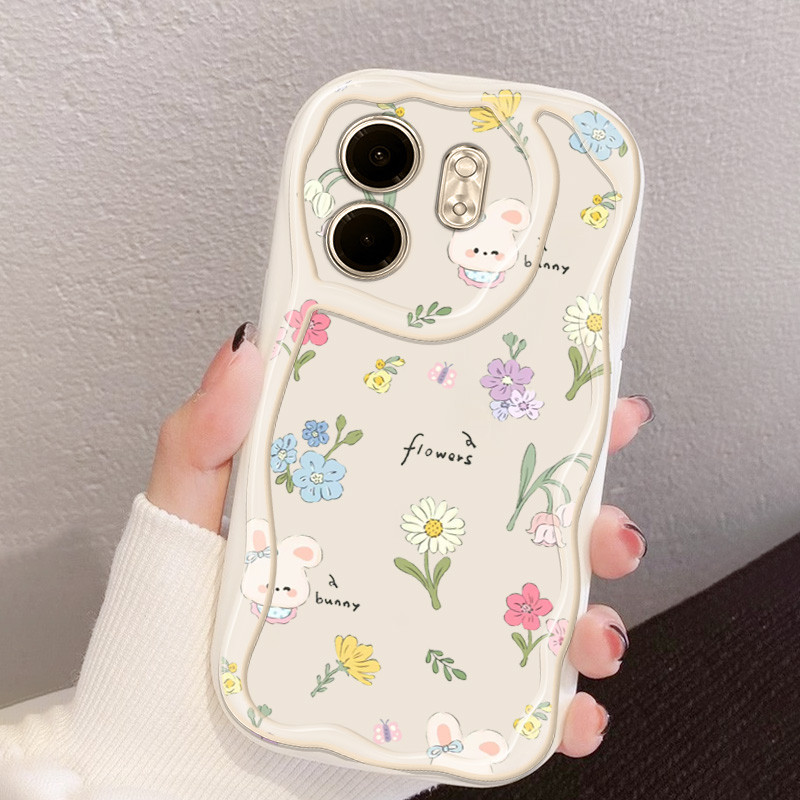 ปลอกสําหรับ Infinix Smart 9 Hot 50i Hot 50 Pro Plus 4G 5G X6720 X6882 X6531B X6532 X6880 X6881 น่ารักการ์ตูนดอกไม้และกระต่าย Anti Fall ซิลิโคนใสเคสโทรศัพท์แบบนุ่ม