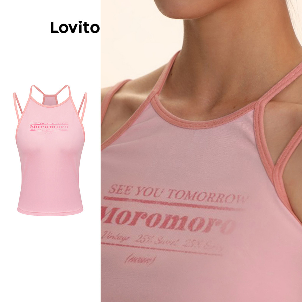 Lovito เสื้อกล้ามลายตัดสีตัดกันแบบลำลองสำหรับผู้หญิง LAD106696