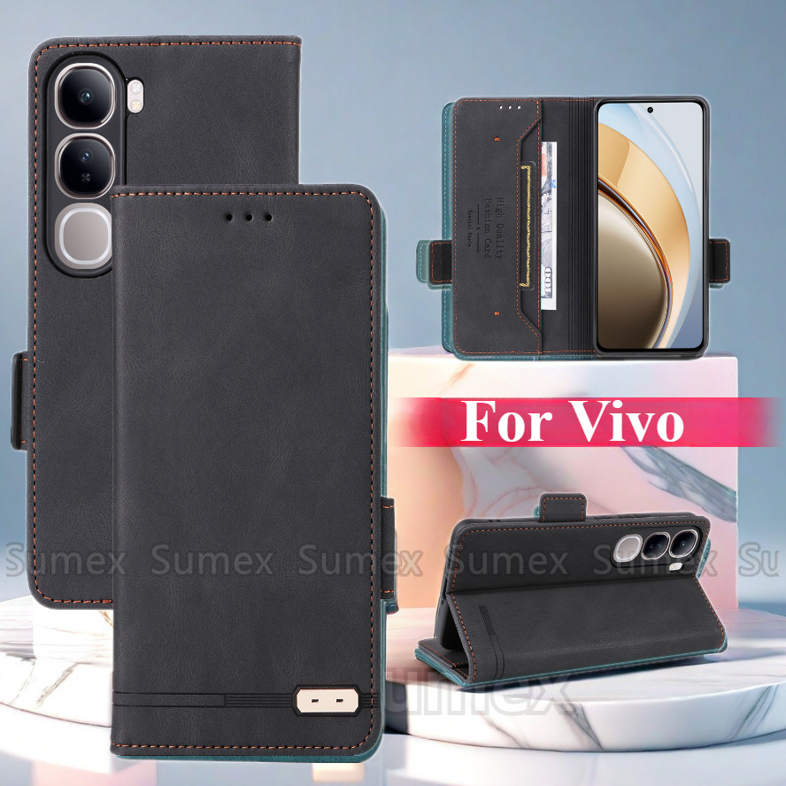 ฝาครอบหนังสําหรับVivo V40 Lite Y19S Pro Y200 Stand Holderช่องเสียบการ์ดแม่เหล็กกระเป๋าสตางค์ปลอกVivo