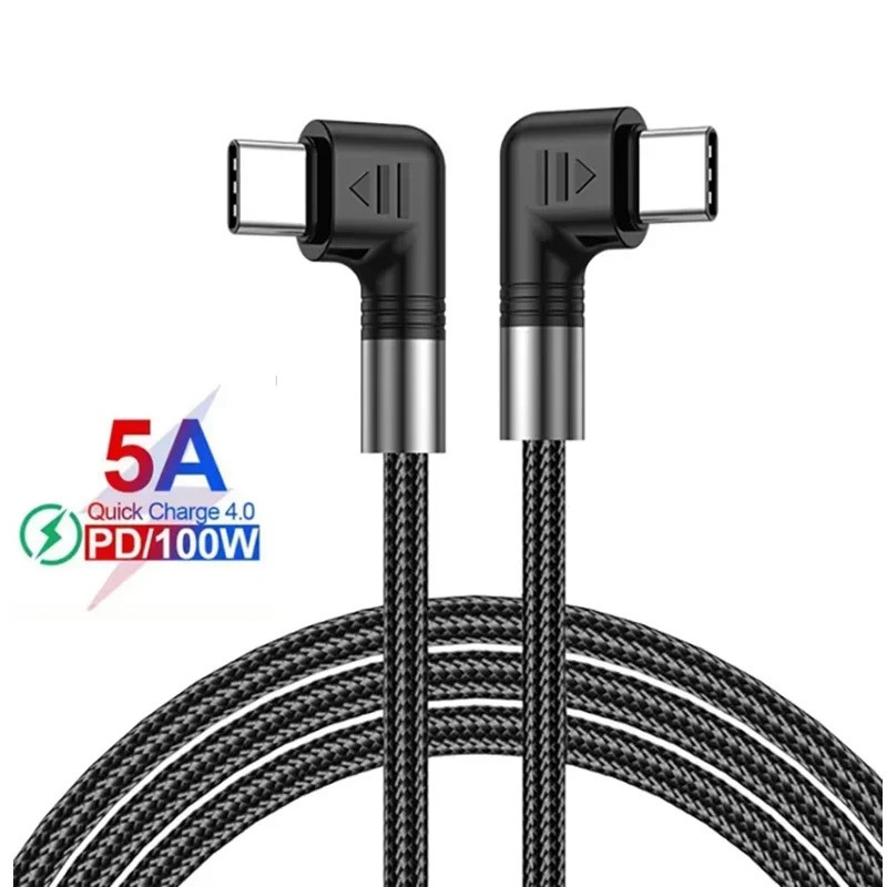100W Type C ถึง Type C สายชาร์จเร็ว 90 องศาสายเกมออกแบบข้อศอก