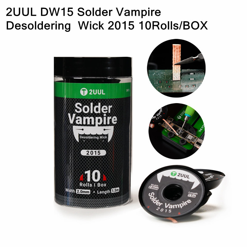 2UUL DW15 2015 10 ม้วน/กล่อง Solder Vampire Desoldering Wick เชื่อม Solder Remover Wick ลวดสายไฟ Flu