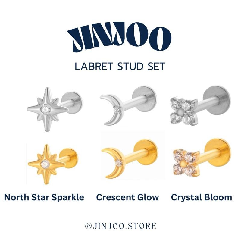 Jinjoo จิวต่างหู รุ่น Labret stud set แป้นแบน แป้นหมุนหน้า ก้านหนา 1.2 mm.