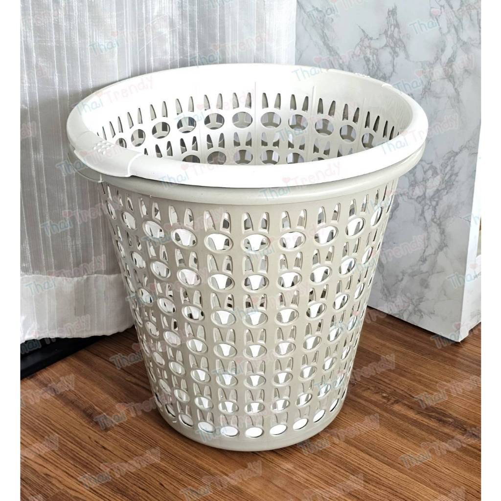 ตะกร้ากลมทรงสูง สีโมเดิร์น พลาสติกอย่างดี แข็งแรง ทนทางมากๆ ขนาด 42x39 ซม. - รูปที่ 4