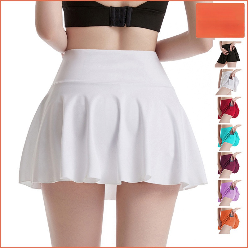 กระโปรงโยคะจีบ/กระโปรงกีฬาเปลือยเอวสูงสุภาพสตรี/การฝึกวิ่งกระโปรงสั้นเทนนิสแห้งเร็วฤดูร้อน