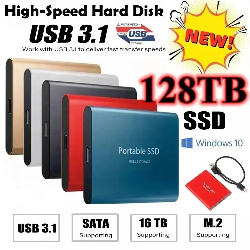 ฮาร์ดไดรฟ์โซลิดสเตต SSD 8TB 16TB 32TB 64TB 128TB ความเร็วสูง ​​แบบพกพาสําหรับแล็ปท็อปพีซี
