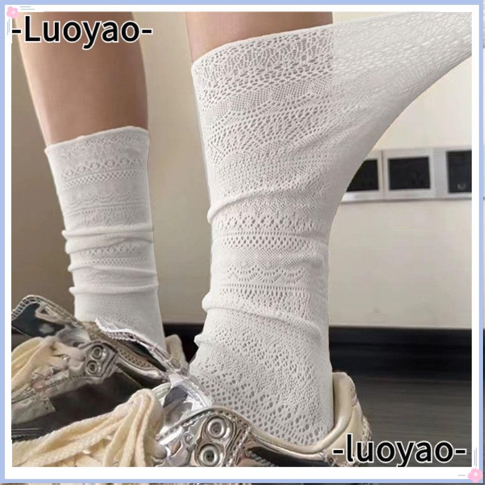 LUOYAO ถุงเท้ากองสีขาว, ตาข่ายโหลออกถุงเท้าลูกไม้บาง,หวานโปร่งใสไนลอนผ้าไหมลูกเรือถุงเท้าผู้หญิงสุภาพสตรี