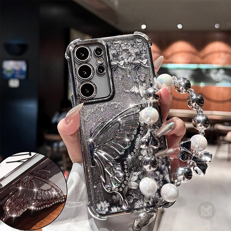 สําหรับ VIVO Y04 Y29 Y28 Y27 Y36 Y19S Y17S Y18 Y18S Y18E Y03 Y03T Y39 Glitter ผีเสื้อกันกระแทกนุ่มเคสโทรศัพท์พร้อมสายคล้อง