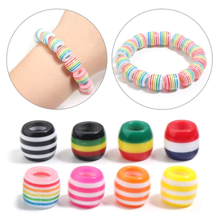 เรซิ่นสายรุ้งสีสีขาวลายบาร์เรลลูกปัดผสมสีโปร่งแสงขนาดใหญ่หลุม ตัวเว้นวรรค ลูกปัด ทําเอง สร้อยข้อมือลูกปัดหลวมเครื่อ