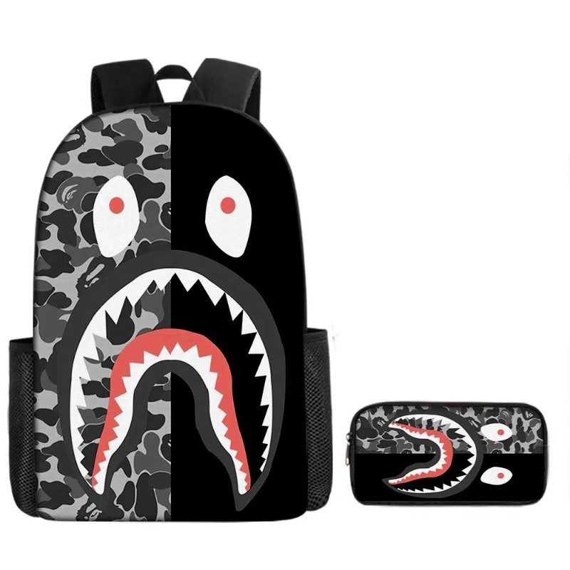 2 ชิ้น/ชุด กระเป๋านักเรียนเด็ก + กระเป๋าดินสอ Shark 3D การ์ตูน กระเป๋าเป้สะพายหลัง น้ําหนักเบากันน้ํา backpack
