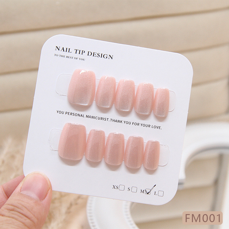 ชุดเล็บปลอมพร้อมกาวเล็บปลอมสีทึบ Nude Powder เล็บปลอม Cat Eye FM001