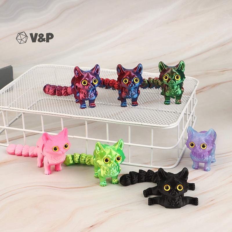 V&P 3D พิมพ์ลูกแมวน่ารักพร้อมข้อต่อหางที่สามารถเคลื่อนย้ายของขวัญสําหรับเด็กรุ่นเครื่องประดับรถใหม่