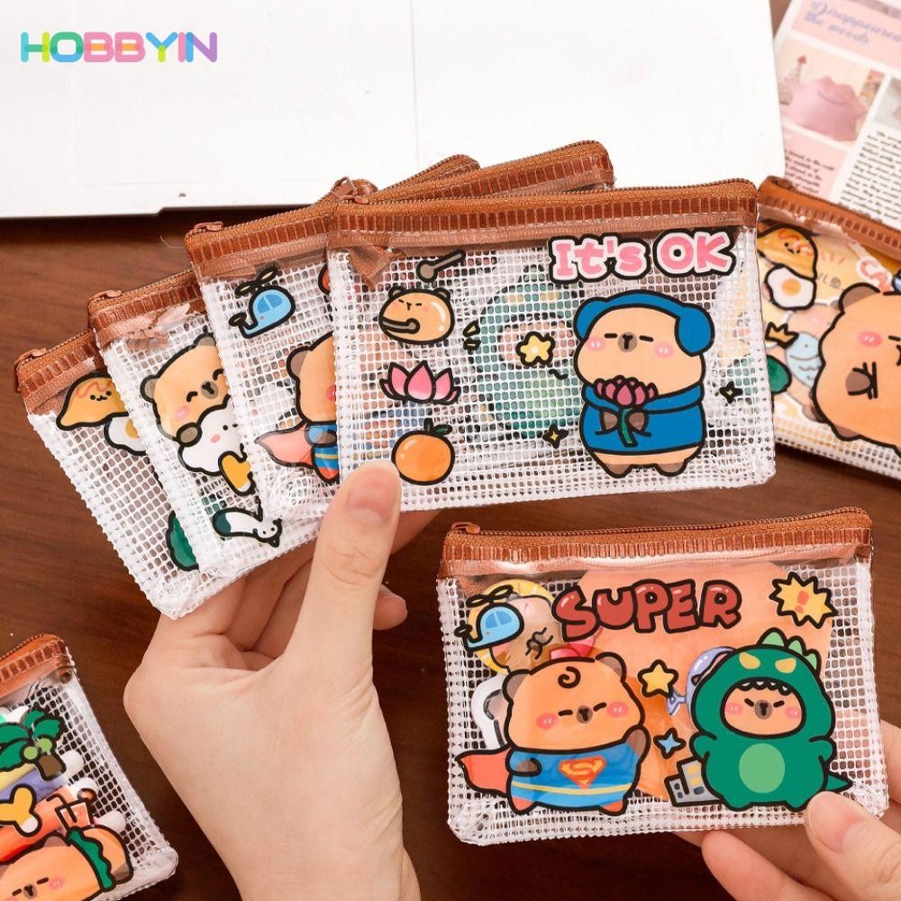HOBBYIN กระเป๋าใส่เหรียญ,การ์ตูน Capybara กระเป๋าเก็บ,กันน้ํา PVC Mini กระเป๋าสตางค์เด็กของขวัญ