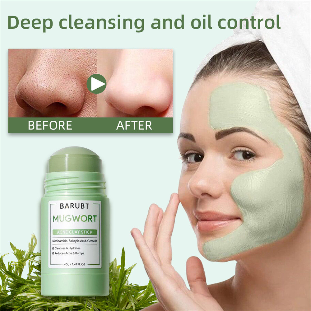 BARUBT Mugwort Mud Mask Stick ทำความสะอาดอย่างล้ำลึกอย่างอ่อนโยน ควบคุมสิวหัวดำ ทำให้ผิวของคุณเรียบเนียน