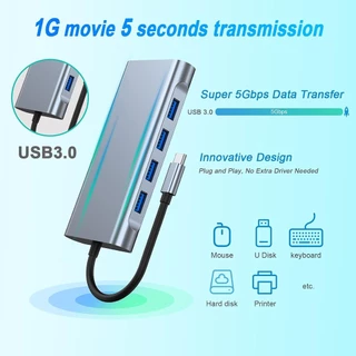 11 in 1 หลาย USB Hub 3.0 พอร์ตประเภท C Adaptor สําหรับ Macbook แล็ปท็อป HD PD Charger Audio VGA RJ45