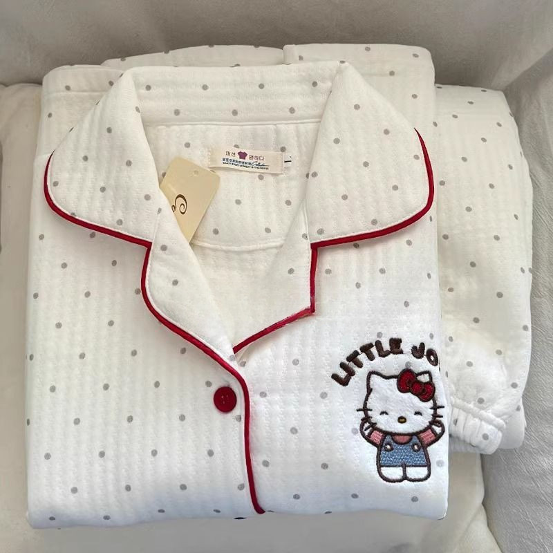 ขายร้อน! F & X ชุดนอนน่ารักสไตล์ญี่ปุ่น HelloKitty ผ้าฝ้ายอากาศผู้หญิงฤดูหนาวแซนวิชเพิ่มความหนาหวานนักเรียนชุดลำลองชุดใส่ในบ้าน