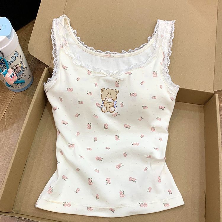 ฤดูร้อนเสื้อกั๊กสลิงชุดนอนหญิงการ์ตูนน่ารักลูกไม้ตัดบริสุทธิ์ปรารถนาสาวเสื้อผ้าที่บ้านสามารถสวมใส่นอก