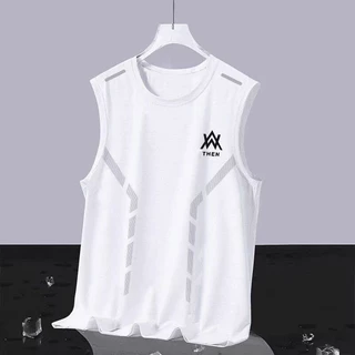 EERSHENSHIE เสื้อกั๊กผ้าไหมน้ําแข็งผู้ชายฤดูร้อน Quick-Drying ตาข่ายเสื้อยืดแขนกุด plus ขนาดหลวมกีฬา