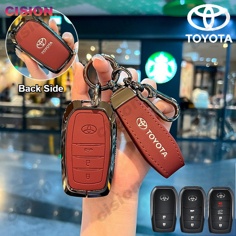 สไตล์แฟชั่นสมาร์ทกุญแจรถ Fob กรณีหนังวัวแท้โลหะผสมสังกะสีสําหรับ Toyota Fortuner Innova Zenix Camry Hilux Rocco Revo Rocco Yaris Corolla Cross RAV4