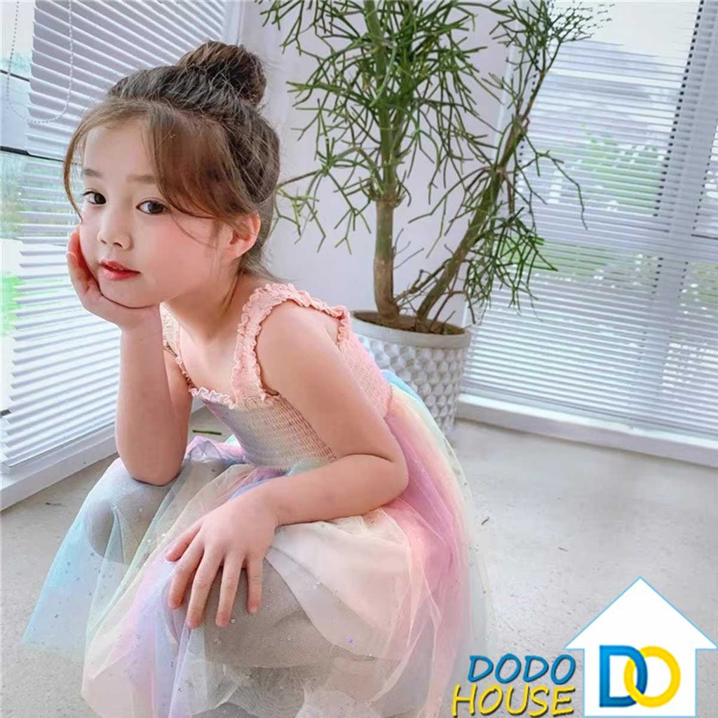 ชุดเดรสสายเดี่ยวเด็ก สีรุ้งใส่สบาย