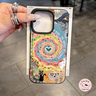 น้ำวน ที่มีสีสันรักหัวใจลูกแมวน่ารักพื้นผิวหนังนุ่ม เคส IPhone 16 13 11 12 14 15 Pro Max X 16 8 7 14 15 Plus XR XS Max