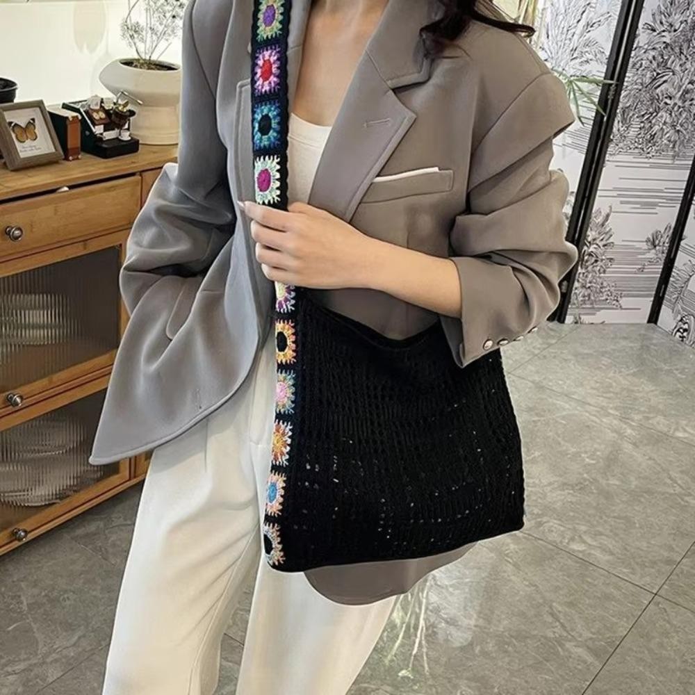 กระเป๋าสะพายข้าง JAZZYLY สไตล์โบฮีเมียน วินเทจ ถักมือหลากสี มีความจุมาก - รูปที่ 4