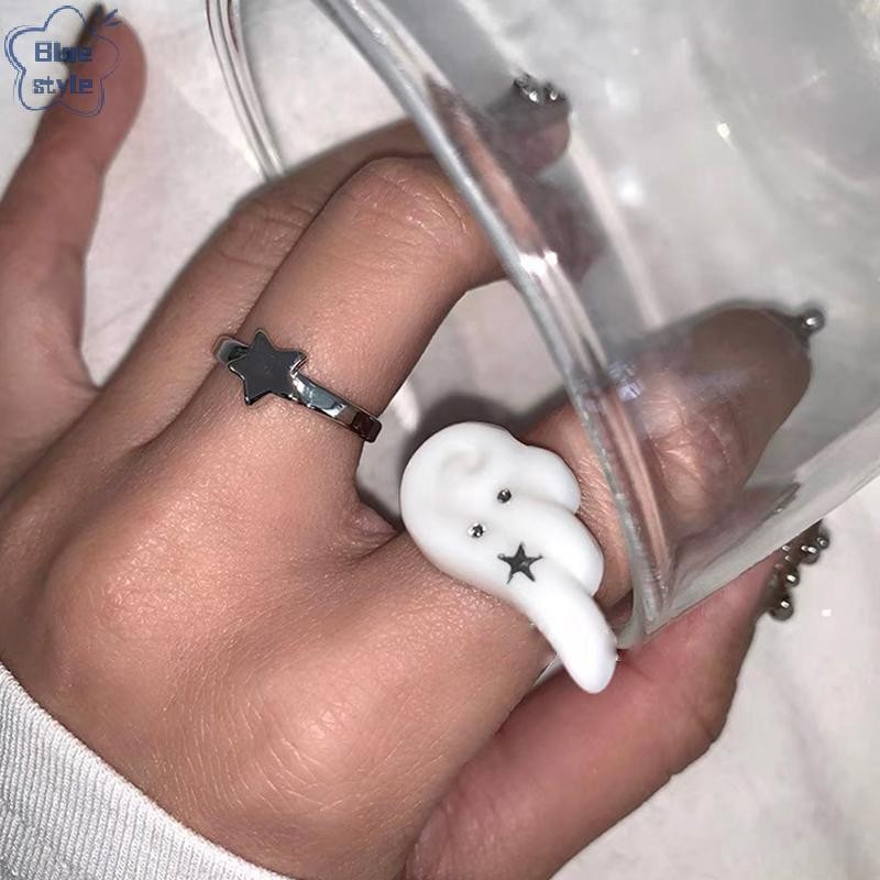 Bluestyle INS แหวนปีกนางฟ้าผู้หญิงส่วนบุคคล Star Finger แหวนเครื่องประดับปรับเปิดแหวนสําหรับของขวัญวันเกิดปาร์ตี้ใหม่ - รูปที่ 7