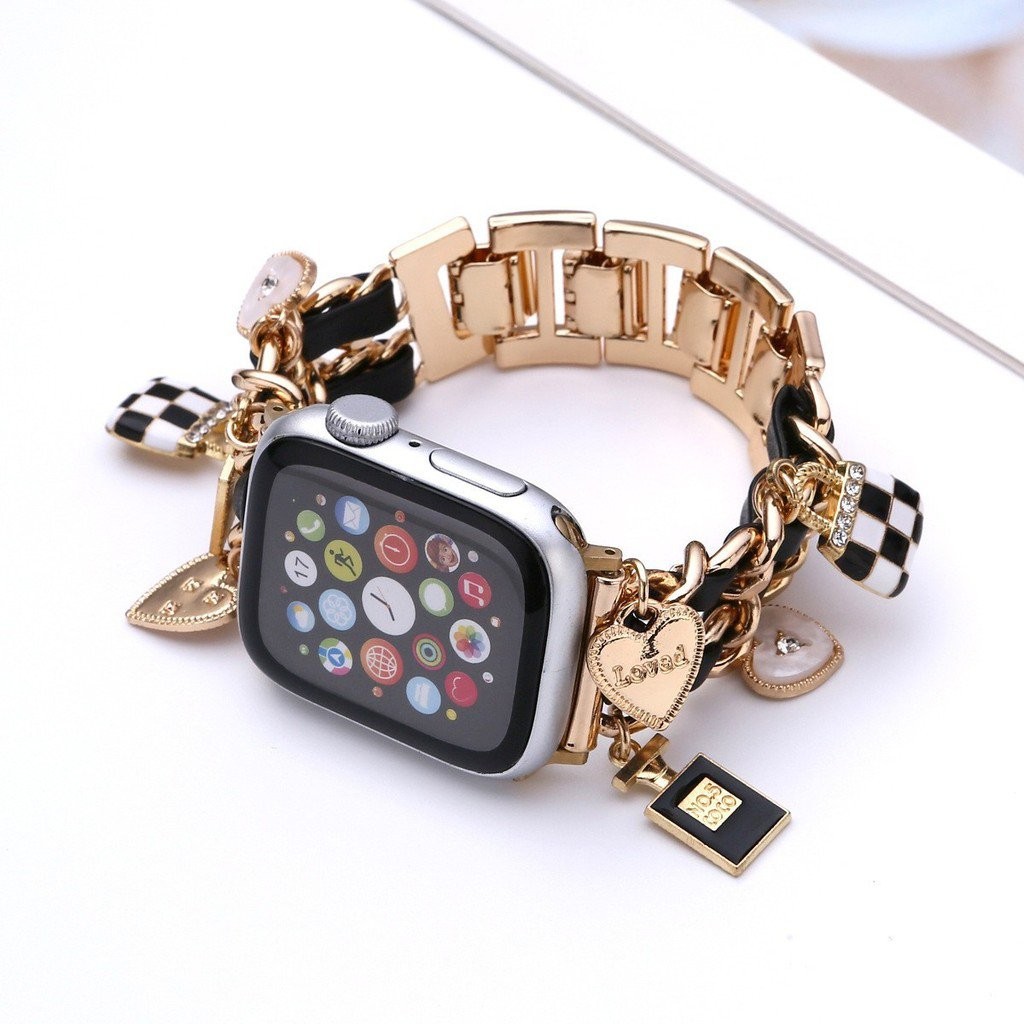 เหมาะสำหรับ Apple Watch S9/8/7/6/5/4/3/2/1 /se สายรัดโลหะโซ่ยีนส์38/40/41/42/44/45/49mm สายนาฬิกา