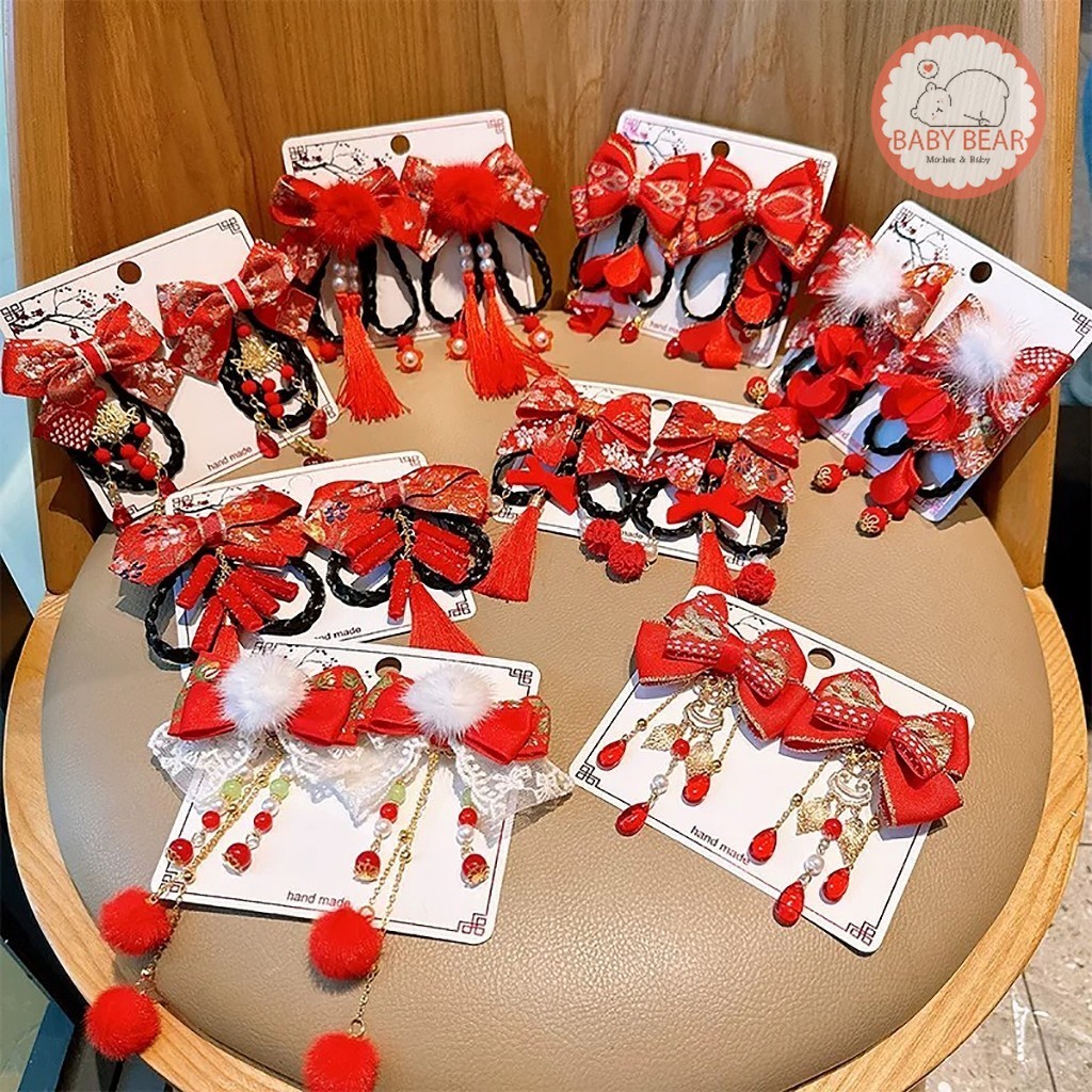 กิ๊บสีแดงอาหมวย กิ๊บติดผมตรุษจีน เครื่องประดับผมตามเทศกาล