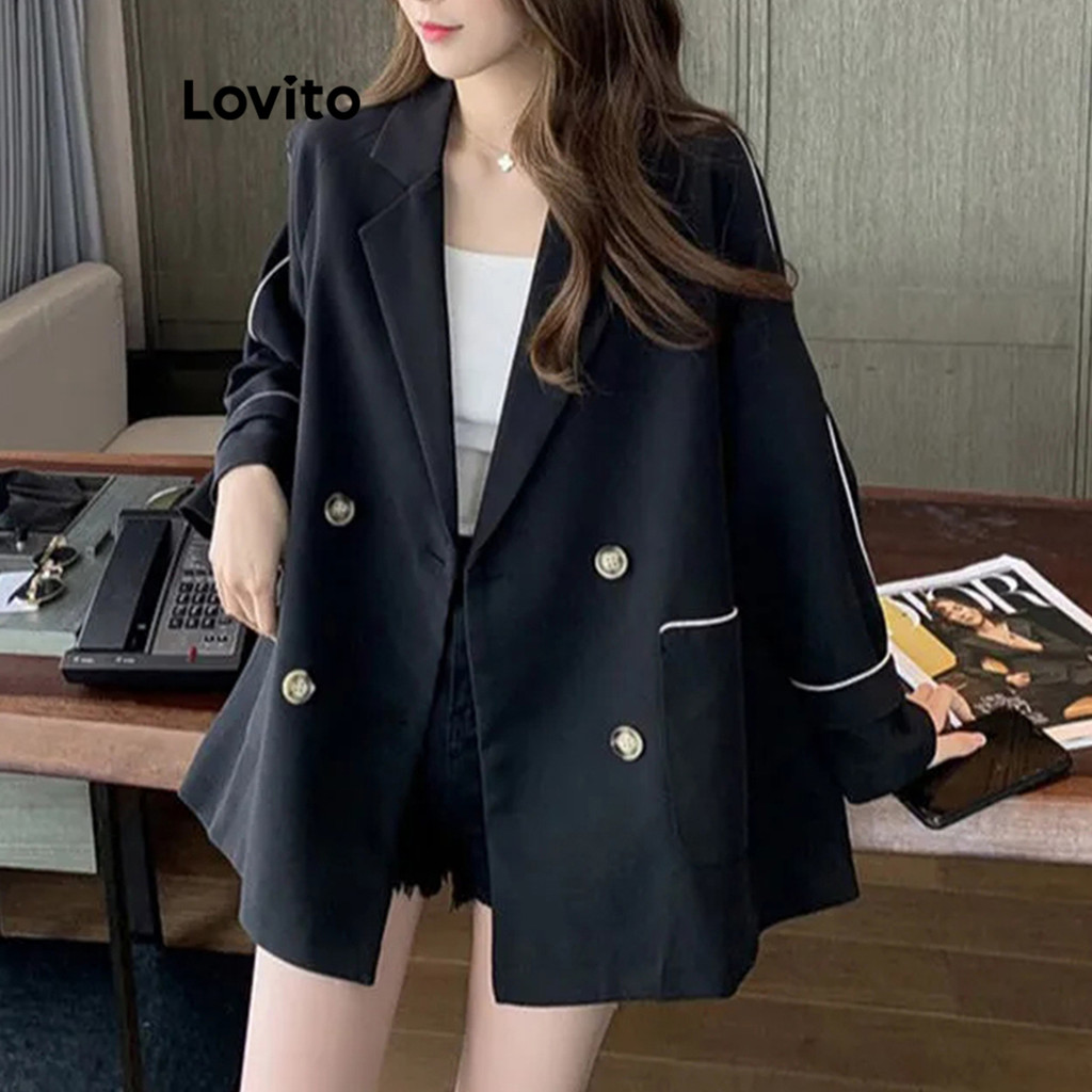 Lovito เสื้อเบลเซอร์ปุ่มธรรมดาสำหรับผู้หญิง LNA73205