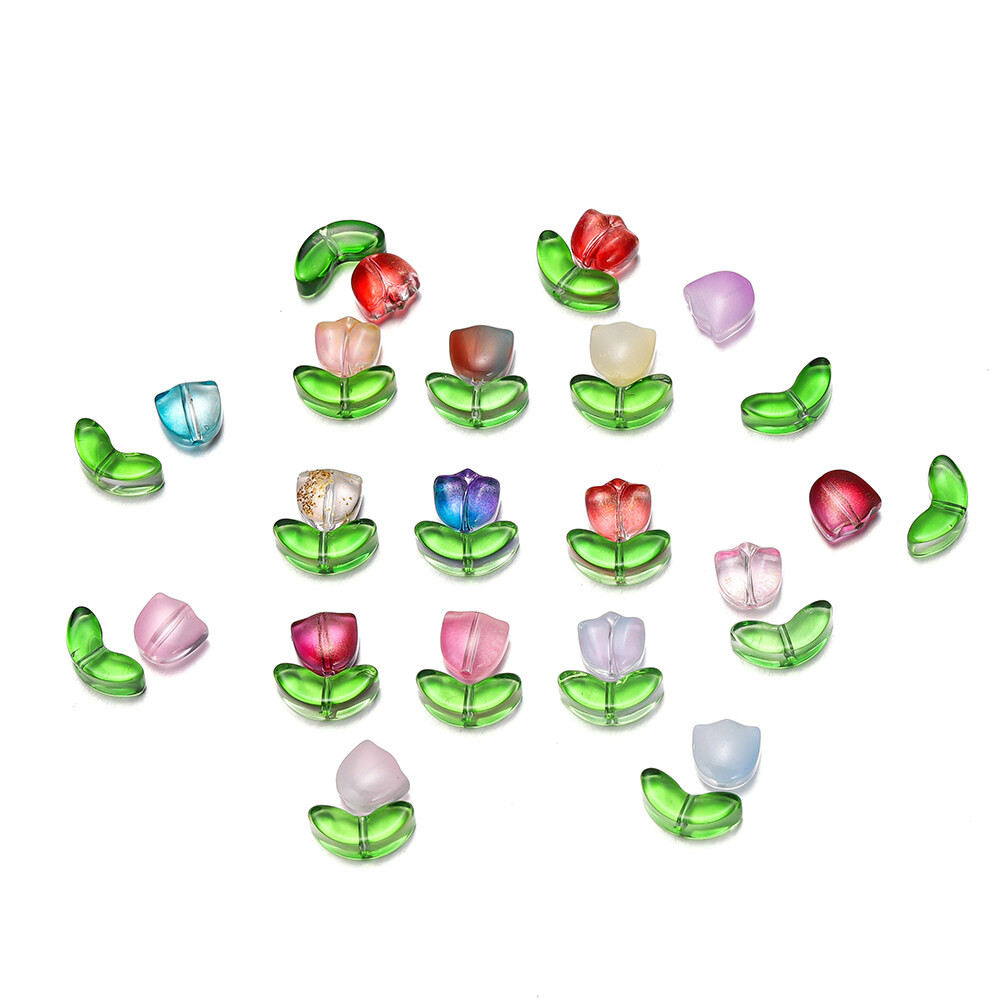 ✨  ลูกปัดแก้วดอกทิวลิป 8.5x8.9มม. 10ชิ้น/ถุง (เสน่ห์/ทำมือ) สำหรับ DIYเครื่องประดับแฮนด์เมด