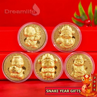 เสน่ห์นําโชค 2025 ปีงู ทอง เงิน ฟอยล์ เหรียญนําโชค สําหรับคว…