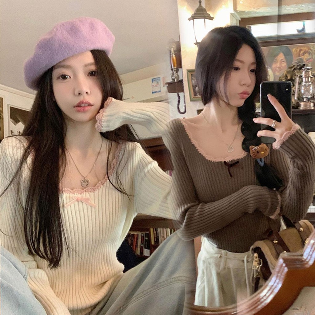 Dahong 💖 คอกลม ❤ เสื้อไหมพรมแขนยาวผ้าร่อ ผ้าไหมพรม ผ้ายืดใส่สบาย กสีน่ารักมากกจับแมทซ์ได้ทุกลุ X602